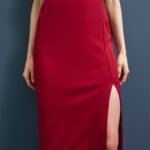 Z62T806 Women Anna Field Pencil Skirt Dark Red
