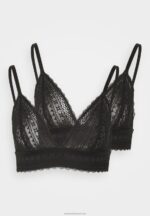 Z62T914 Women Anna Field 2Pp Greer Lace Bralette Triangle Bra Black - Image 4