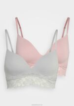 Z62T924 Women Anna Field 2 Pack Triangle Bra Grey/Pink - Image 5
