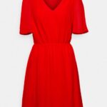 Z62T9 Women Anna Field V-Neck Sleeve Dress Day Dress Dark Red