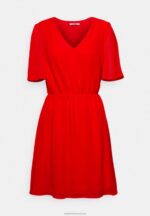 Z62T9 Women Anna Field V-Neck Sleeve Dress Day Dress Dark Red